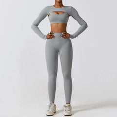 Sportswear Yoga Set Women's Workout Clothes Athletic Wear Sports Gym Legging Seamless Fitness Bra Crop Top Long Sleeve Yoga Suit