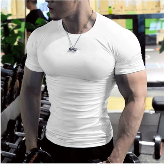 Men Casual Soild White t Shirts Summer Oversized Male t-Shirt Short Sleeve Compression Top Gym t-Shirts Man Clothes Streetwear