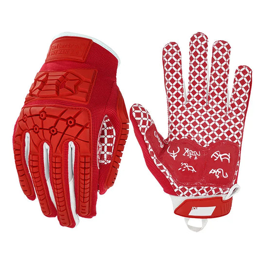 Seibertron Lineman 2.0 Padded Palm American Football Receiver Gloves Flexible TPR Impact Protection Rugby Red Glove Adult