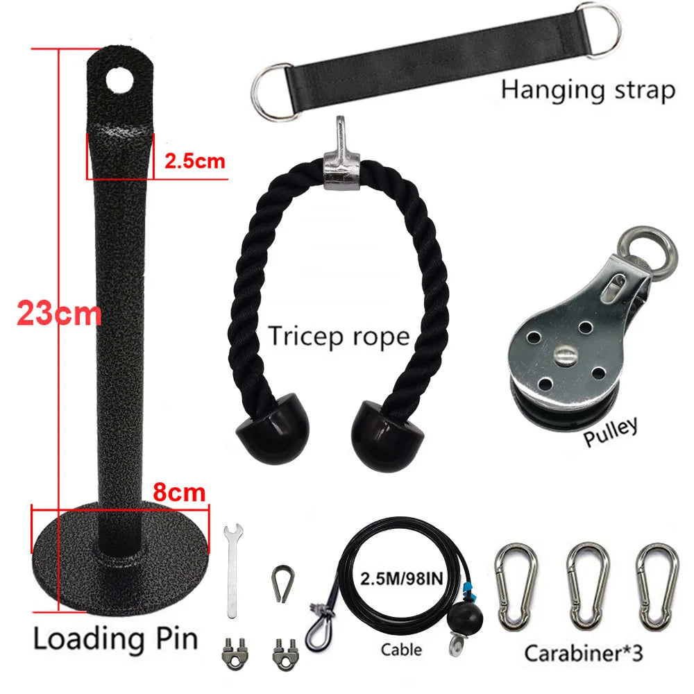 Fitness Pulley Cable Machine System DIY Gym Attachment Adjustable 2.5m Cable Workout Arm Biceps Triceps Hand Training Equipment