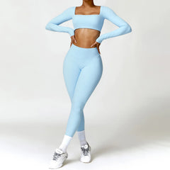 Hearuisavy 2PCS Long Sleeve Gym Set Women Yoga Clothes Quick-Drying Sportswear Running Leggings Workout Sports Crop Top Women