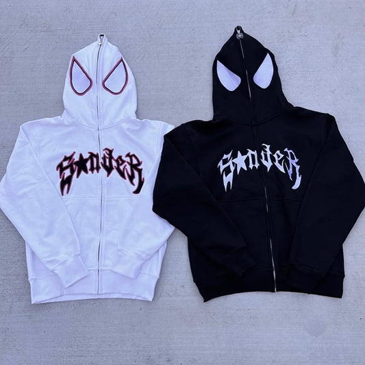 Y2k Spider Print Women Men Hoodies Hip Hop Zipper Long Sleeve Jacket Coats Autumn Winter Harajuku Casual Loose Hooded Sweatshirt