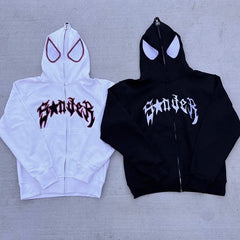 Y2k Spider Print Women Men Hoodies Hip Hop Zipper Long Sleeve Jacket Coats Autumn Winter Harajuku Casual Loose Hooded Sweatshirt