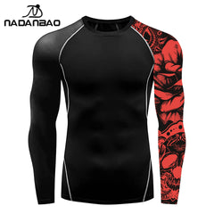 Nadanbao Quick Drying Long Sleeve Surfing Wetsuit for Men Gym Shirts Fitness T-Shirt Summer Swimwear Swimming Top Male Clothes