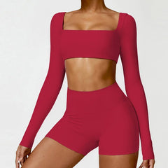 Hearuisavy 2PCS Long Sleeve Gym Set Women Yoga Clothes Quick-Drying Sportswear Running Leggings Workout Sports Crop Top Women