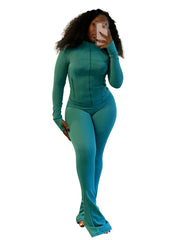 Fall 2024 Women Clothes Two Piece Flared Pants Tracksuits Set Casual Gym Active Wear 2 Piece Set Lounge Womens Matching Sets