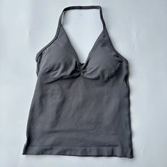 New Impact Sports Yoga Vest Women's Fitness Yoga Top Gym Clothes Workout Backless Scrunch Built-in Bra With Cups Tops