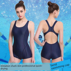 Swimsuit Women's Professional Training One-Piece Boxer Sports Swimsuit Imitation Shark Skin Quick-Drying plus Size Learn Swimming