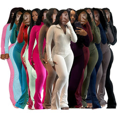 Fall 2024 Women Clothes Two Piece Flared Pants Tracksuits Set Casual Gym Active Wear 2 Piece Set Lounge Womens Matching Sets