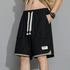Youthful Vitality Fashion Patchwork Knee Pants 2024 Summer Loose Straight Men's Clothing Korean Elastic Drawstring Casual Shorts