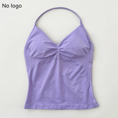 ASHLOMI Impact Longline Strappy Gym Top Backless Gym Clothes Women Scrunch Built-in Bra With Removable Cups Yoga Tank Tops