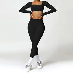 Hearuisavy 2PCS Long Sleeve Gym Set Women Yoga Clothes Quick-Drying Sportswear Running Leggings Workout Sports Crop Top Women