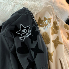 Y2K Hoodie Harajuku Embroidery Full Zipper Sweatshirt Autumn And Winter Oversize Punk Pocket Loose Jacket Coat Streetwear
