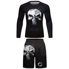 Skull MMA Jiu Jitsu T-shirt +Pants set Men Bjj Rashguard Brazilian Grappling MMA Shorts Gym Gi Boxing Clothes Muay Thai Jerseys