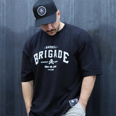Oversized Rose Letter Print Cotton Mens Fitness T Shirt Loose Sportswear Gym Men Sports Clothing Casual Fitness Running Shirts