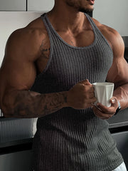 Summer thin gym clothes quick-drying vest men's I-shaped vertical stripes muscular sports cover iron trim high elasticity