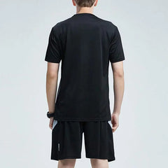 Men Active Quick Dry Crew Neck T Shirts and Shorts Set Athletic Workout Short Sleeve Clothes Basketball Running Gym Sports Suit