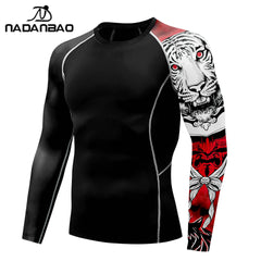 Nadanbao Quick Drying Long Sleeve Surfing Wetsuit for Men Gym Shirts Fitness T-Shirt Summer Swimwear Swimming Top Male Clothes