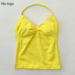 ASHLOMI Impact Longline Strappy Gym Top Backless Gym Clothes Women Scrunch Built-in Bra With Removable Cups Yoga Tank Tops