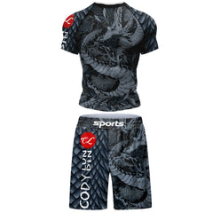 Popular Beach Surf Wear Short Sets For jiu jitsu Bjj No Gi Rashguard+Grappling Shorts Cool Westling stretchy Running Gym Clothes