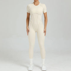 Women's One-Piece Suit Zipper Short Sleeve Gym Push Up Workout Clothes Fitness Short Bodysuit Sportswear Jumpsuits