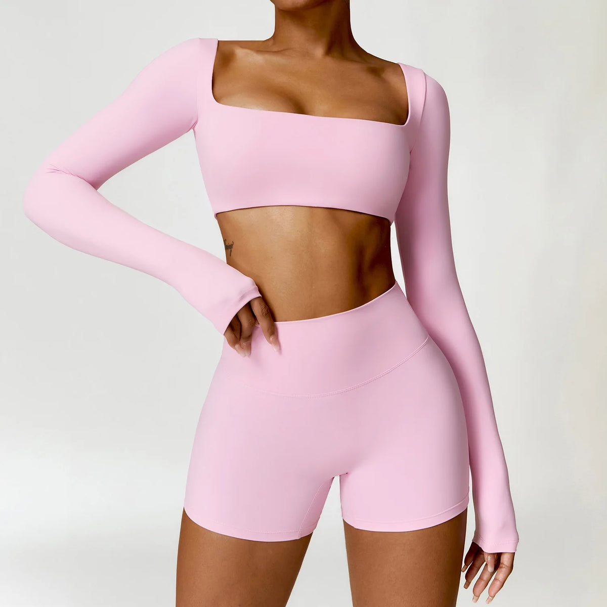 Hearuisavy 2PCS Long Sleeve Gym Set Women Yoga Clothes Quick-Drying Sportswear Running Leggings Workout Sports Crop Top Women