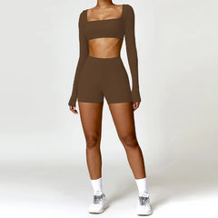 Hearuisavy 2PCS Long Sleeve Gym Set Women Yoga Clothes Quick-Drying Sportswear Running Leggings Workout Sports Crop Top Women