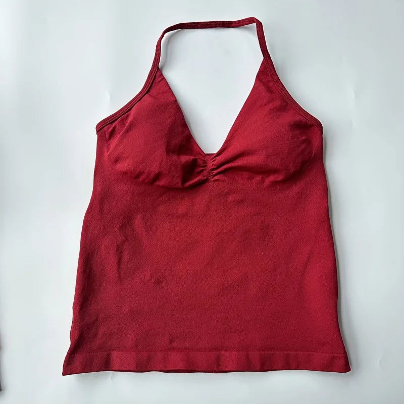 New Impact Sports Yoga Vest Women's Fitness Yoga Top Gym Clothes Workout Backless Scrunch Built-in Bra With Cups Tops