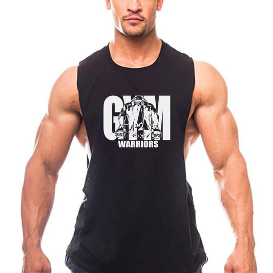 Gym Vest Men's Cotton Sweat-absorbent Bodybuilding Clothes Exercise Sleeveless Breathable Loose Shirt Jogging Training T-shirt