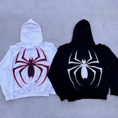 Y2k Spider Print Women Men Hoodies Hip Hop Zipper Long Sleeve Jacket Coats Autumn Winter Harajuku Casual Loose Hooded Sweatshirt