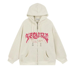 Corduroy Y2k Zip Up Hoodie Women Retro Embroidered Letter Loose Long Sleeve Tops 2024 Casual Hooded Sweatshirts Harajuku Jackets