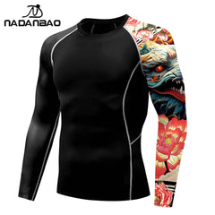 Nadanbao Quick Drying Long Sleeve Surfing Wetsuit for Men Gym Shirts Fitness T-Shirt Summer Swimwear Swimming Top Male Clothes