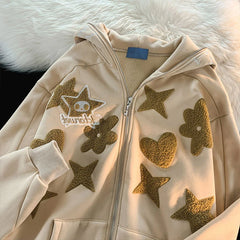 Y2K Hoodie Harajuku Embroidery Full Zipper Sweatshirt Autumn And Winter Oversize Punk Pocket Loose Jacket Coat Streetwear