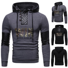 Pullover Leather Patchwork Casual Men Hoodies