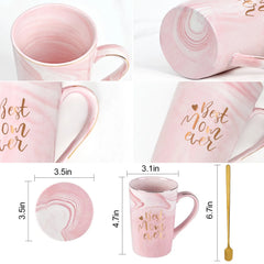Gifts for Mom - Best Mom Ever Coffee Mug, Best Mom Gifts for Mothers Day, Birthday Gifts, Mother'S Day Gifts, Christmas Gifts,  14 Fl Oz Pink Marble Coffee Mugs Ceramic Mug Tea Cup