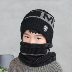 Children's Hats For Autumn And Winter New Boys' Hats And Bibs Set Korean Letters Knitted Hedging Warm Woolen Caps