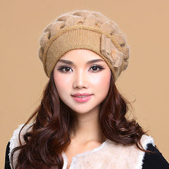Women's Double Layer Warm Knitted Rabbit Fur Hat With Ear Protectors