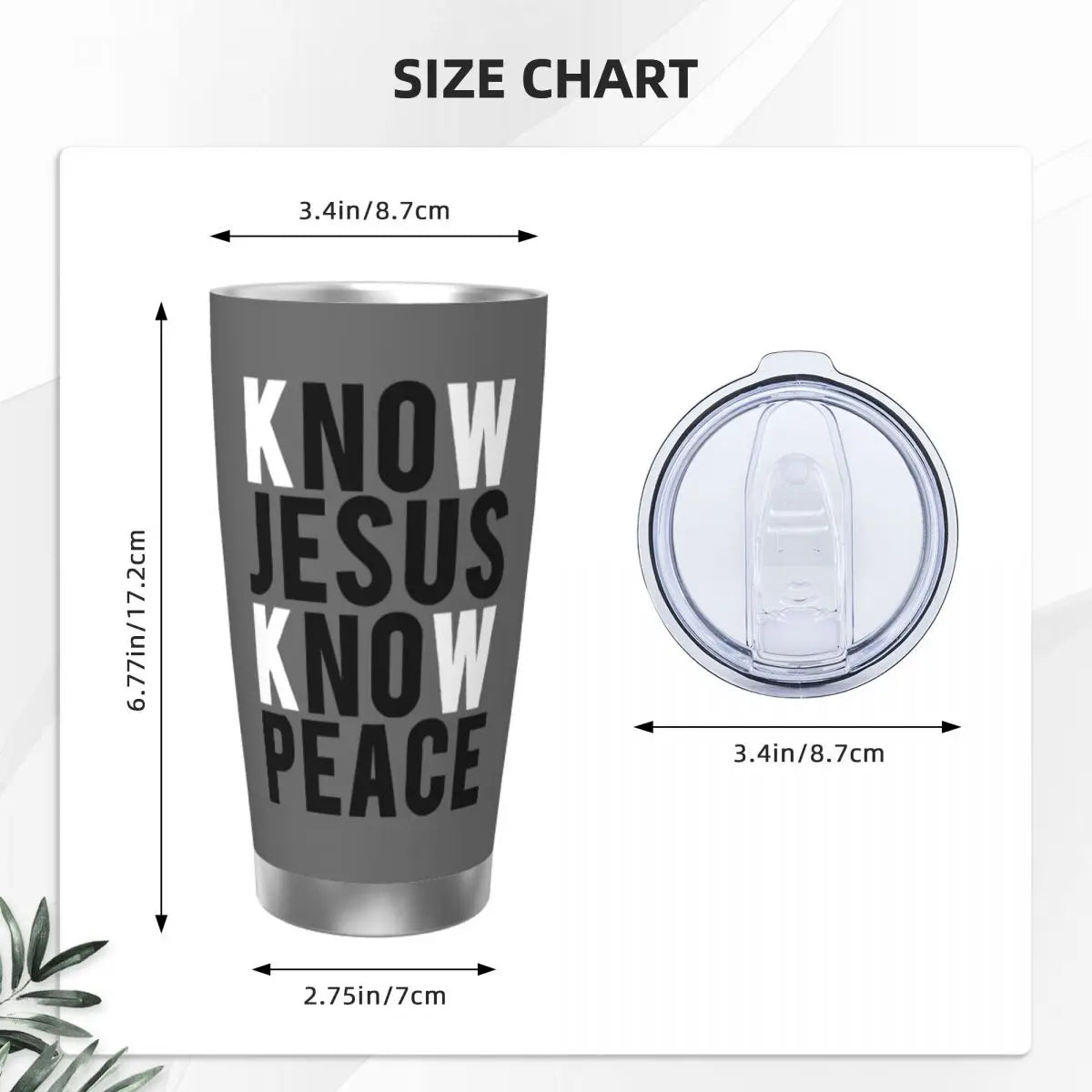 Know Jesus Know Peace Christian Insulated Tumbler with Straws Lid Stainless Steel Thermal Mug Outdoor Portable Car Bottle Cups