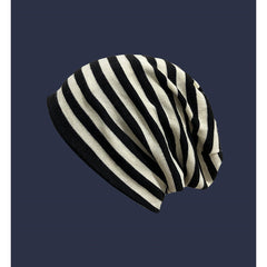 Female Autumn And Winter Warm Black And White Striped Pile Hat