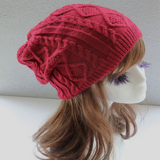 Autumn And Winter New Thickened Double Layer Hemp Flower Knitted Hat