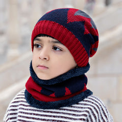 Children's Hats For Autumn And Winter New Boys' Hats And Bibs Set Korean Letters Knitted Hedging Warm Woolen Caps