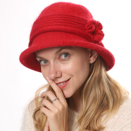 Fashion Knitted Thicken Warm Women Hat Flower Fashion Female