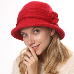 Fashion Knitted Thicken Warm Women Hat Flower Fashion Female