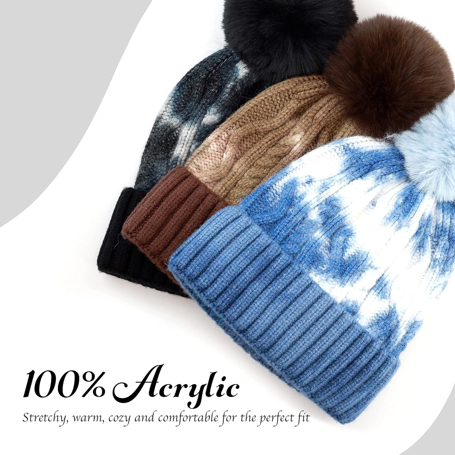 Winter Tie Dye & Christmas Cuffed Pom Knit Soft Thick Beanie Skully Hat