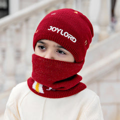 Children's Hats For Autumn And Winter New Boys' Hats And Bibs Set Korean Letters Knitted Hedging Warm Woolen Caps